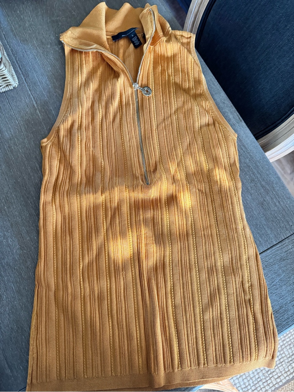 White House Black Market Sleeveless Ribbed Zip Shell in Mustard